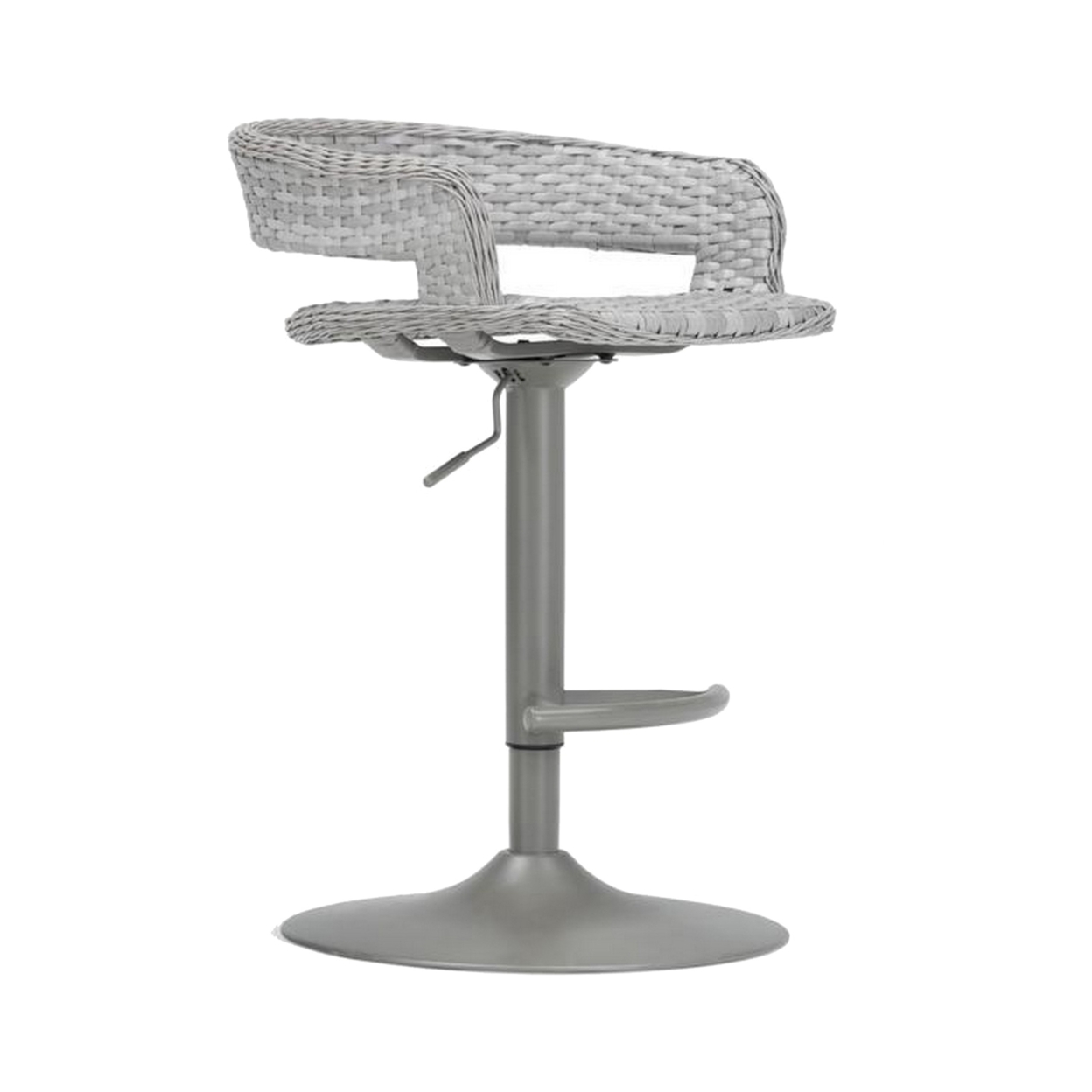 Coco 30 Inch Set Of 2 Patio Airlift Bar Stools With Wicker Frame, Gray- Saltoro Sherpi