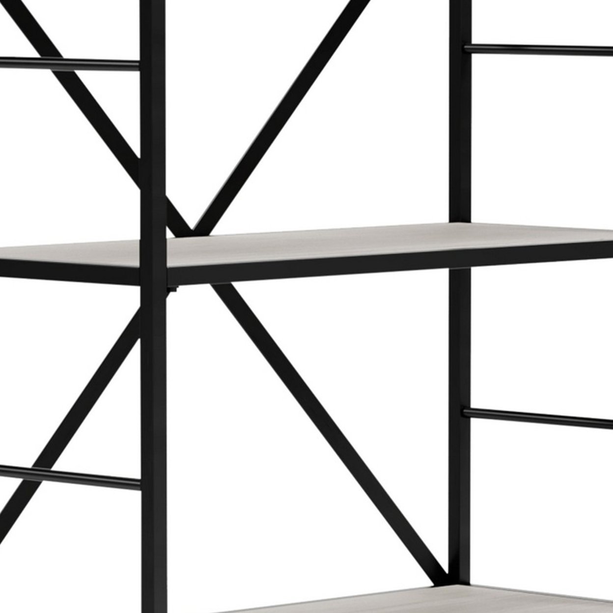 Gem 63 Inch Freestanding Bookcase, 4 Wood Shelves, Open Black Metal Frame- Saltoro Sherpi