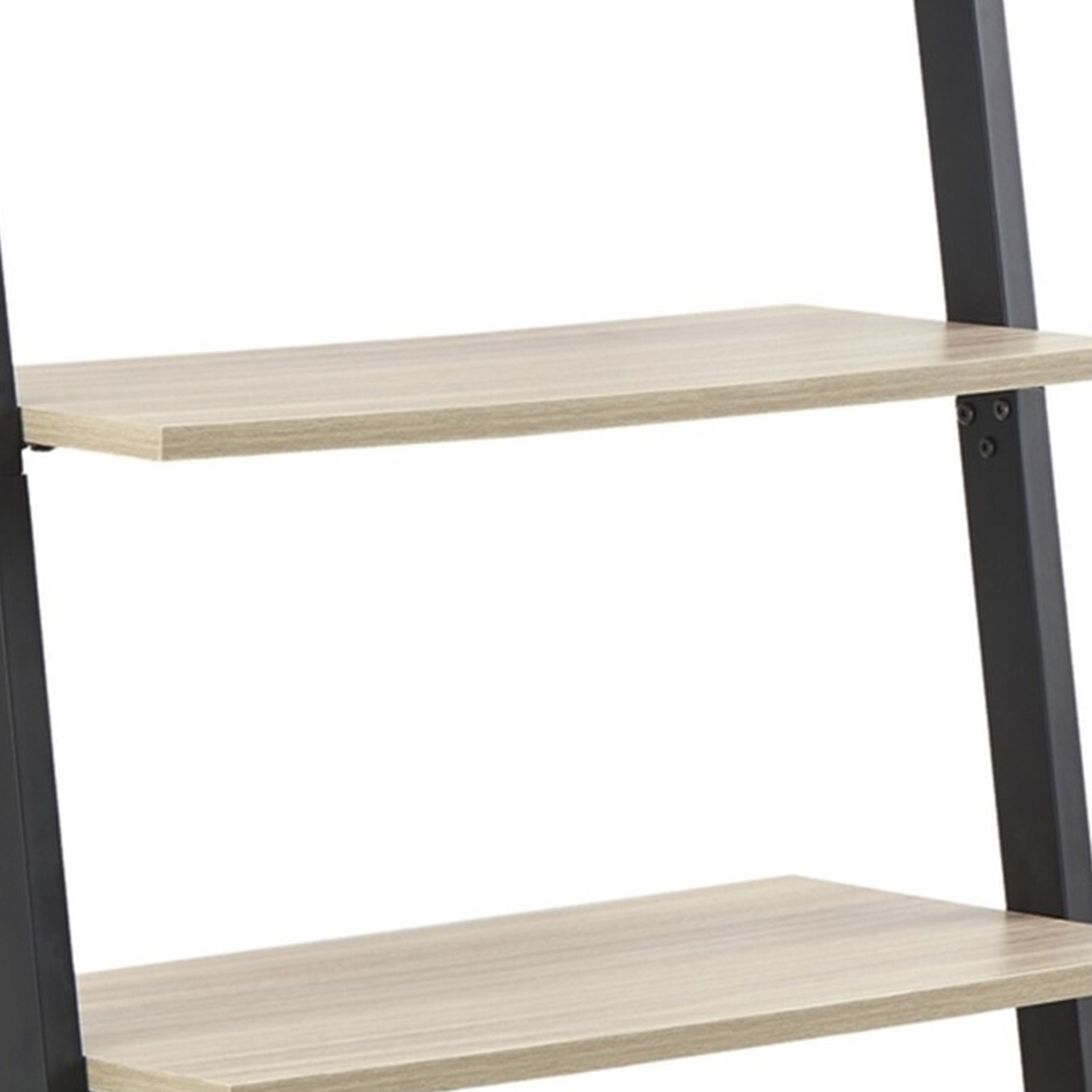 75 Inch Leaning Bookshelf, Ladder Design, 5 Gray Melamine Shelves, Black- Saltoro Sherpi