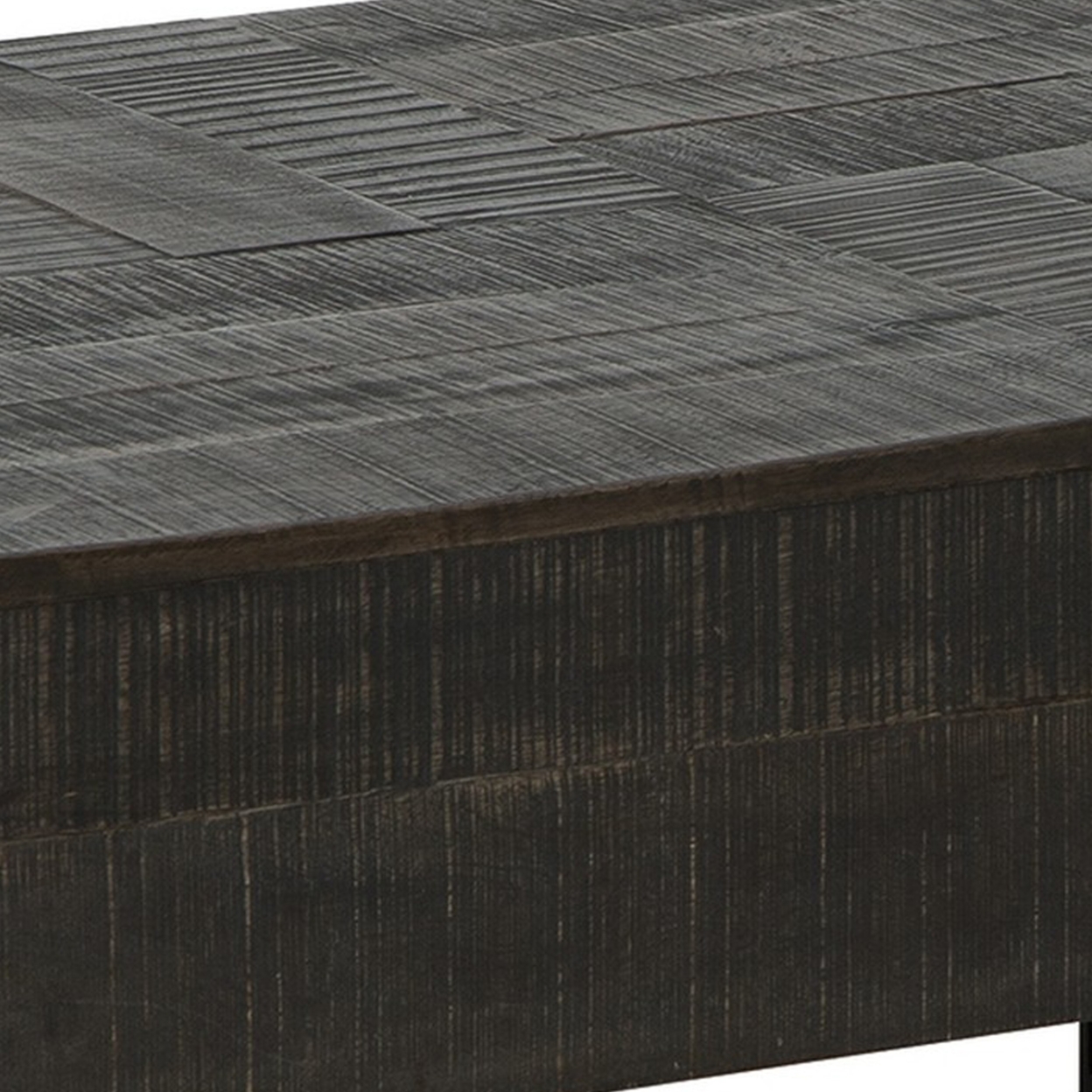 42 Inch Storage Coffee Table, Thick Cut Gray Mango Wood, Black Metal Base- Saltoro Sherpi