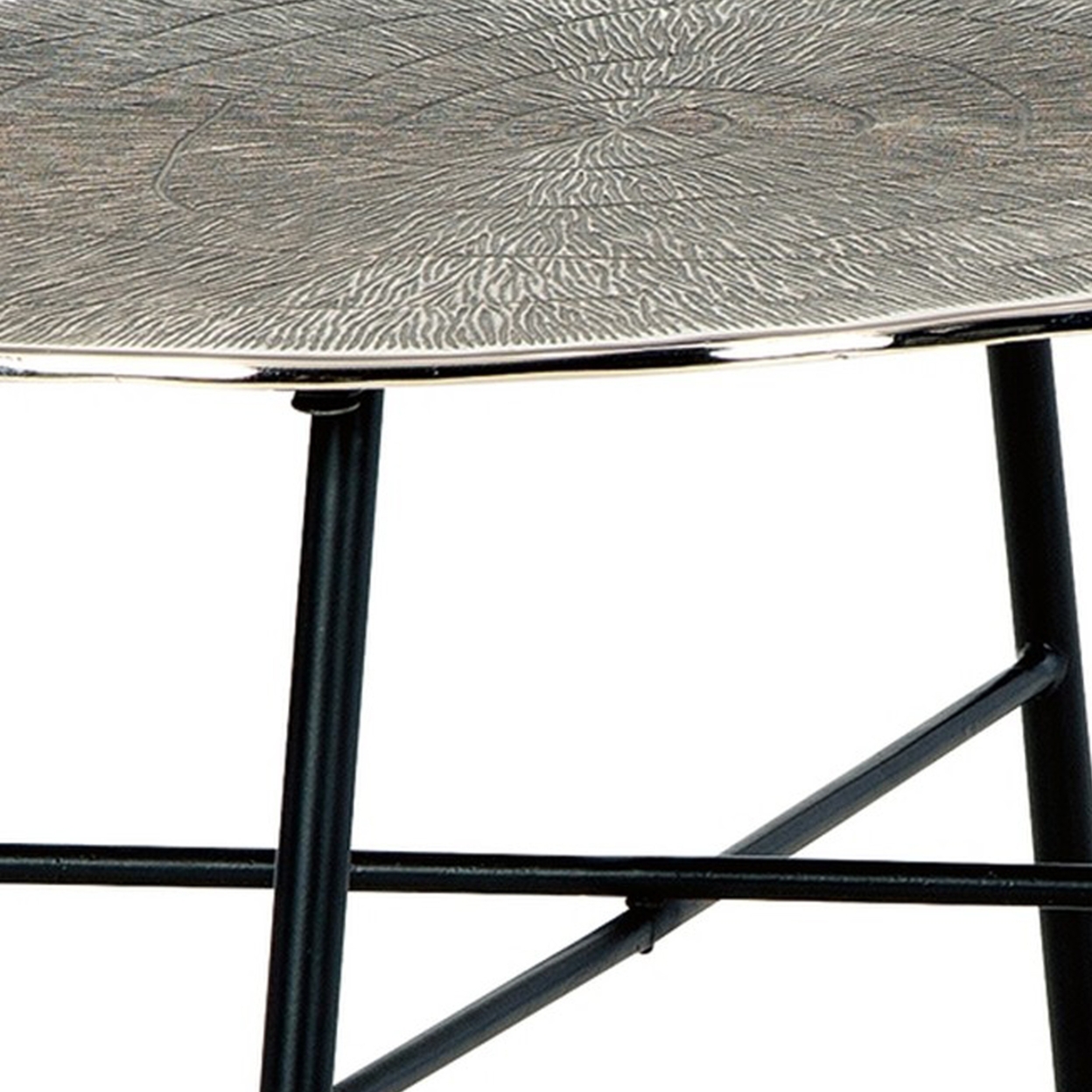 35 Inch Artisan Coffee Table, Abstract Shape Tabletop, Silver, Black- Saltoro Sherpi