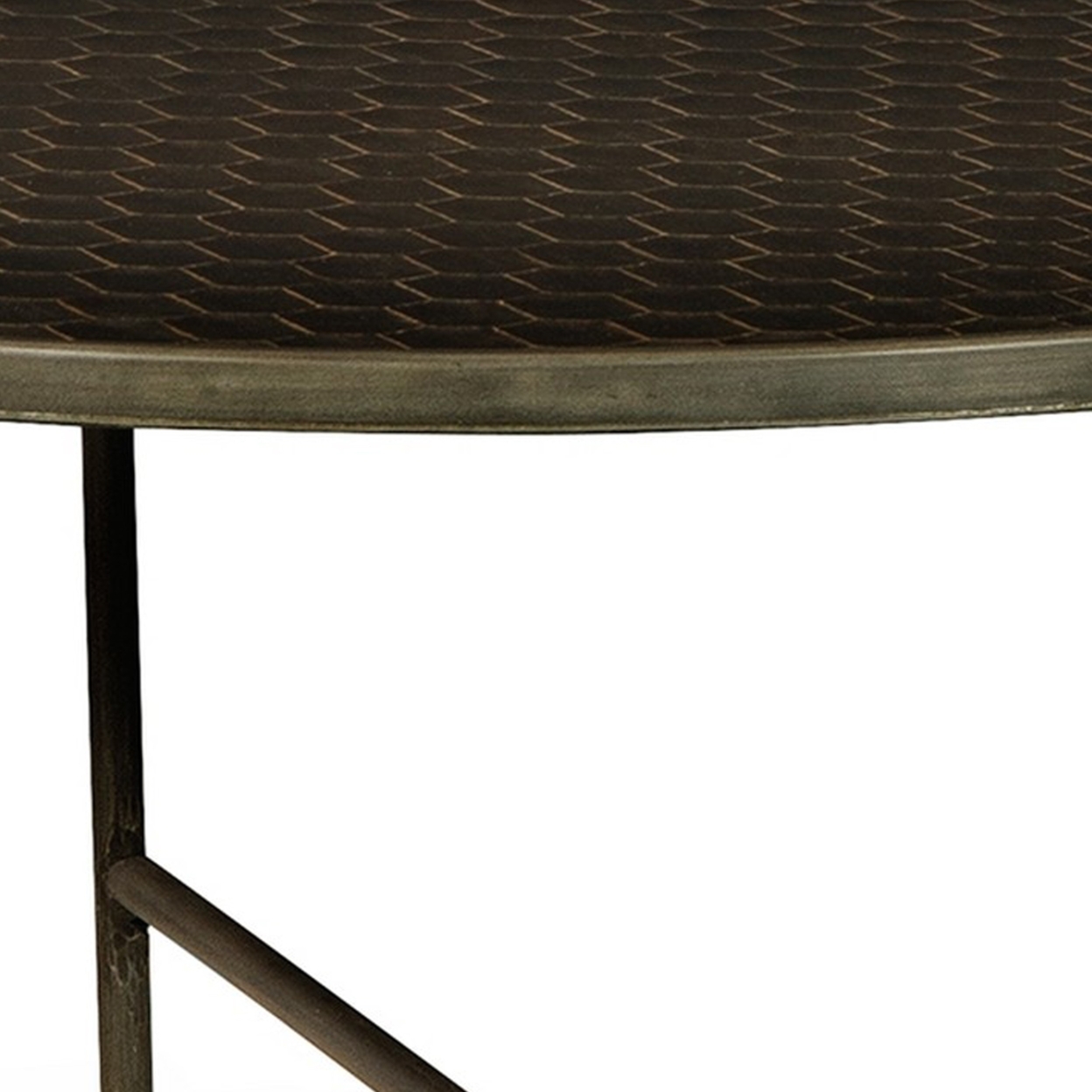 Modern 35 Inch Table, Crossed Metal Legs, Mango Wood Surface, Gray Brown- Saltoro Sherpi