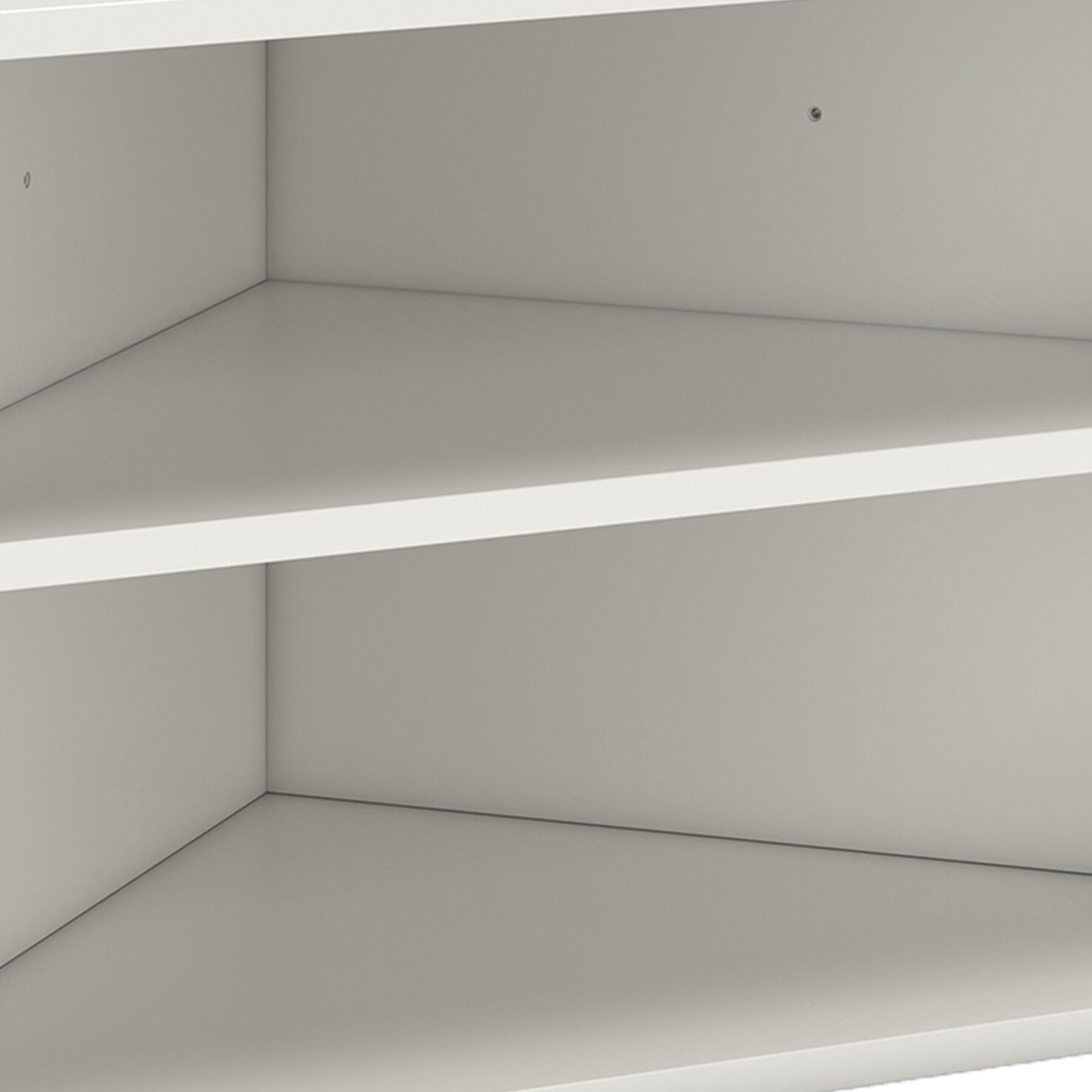 Tio 29 Inch Corner Bookcase Console With 2 Shelves, Triangle Shaped, White- Saltoro Sherpi
