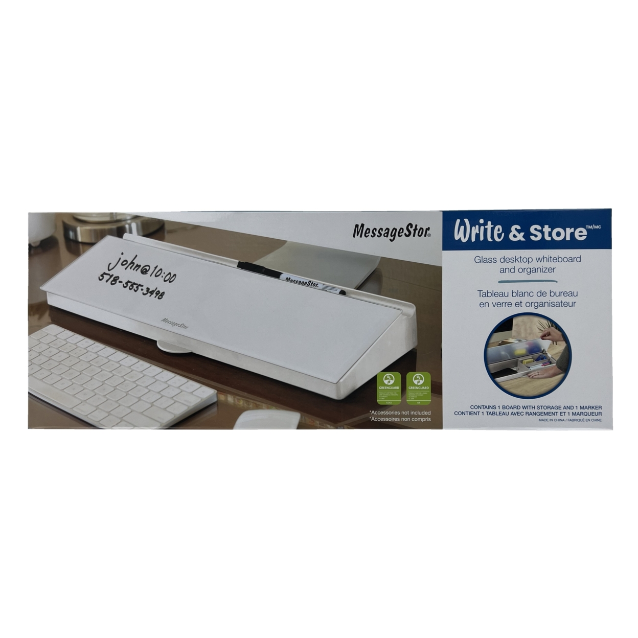 MessageStor Write & Store Glass Desktop Whiteboard And Organizer, 18 X 6.5