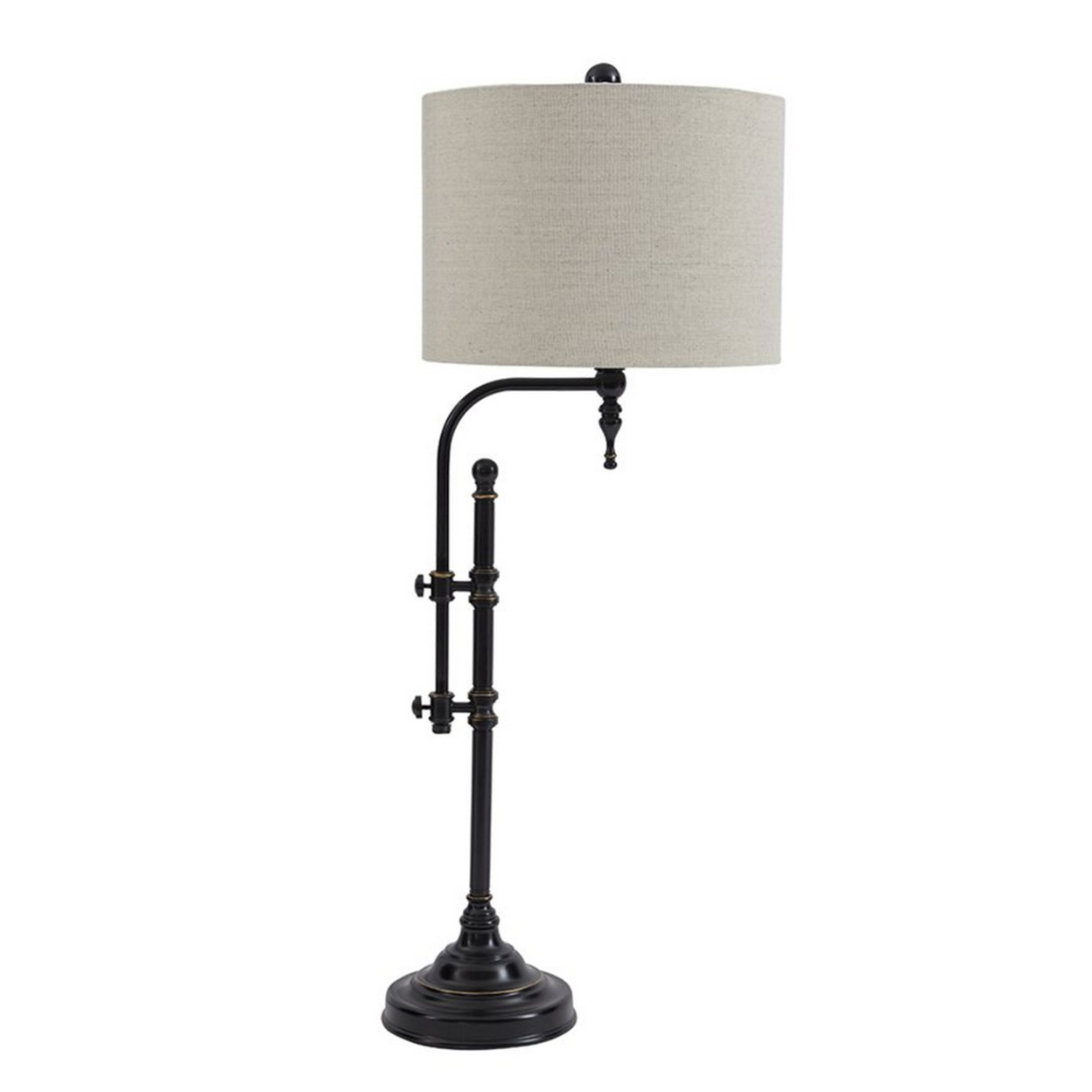 Metal Table Lamp With Drum Shade And Adjustable Arm, Gray And Black- Saltoro Sherpi