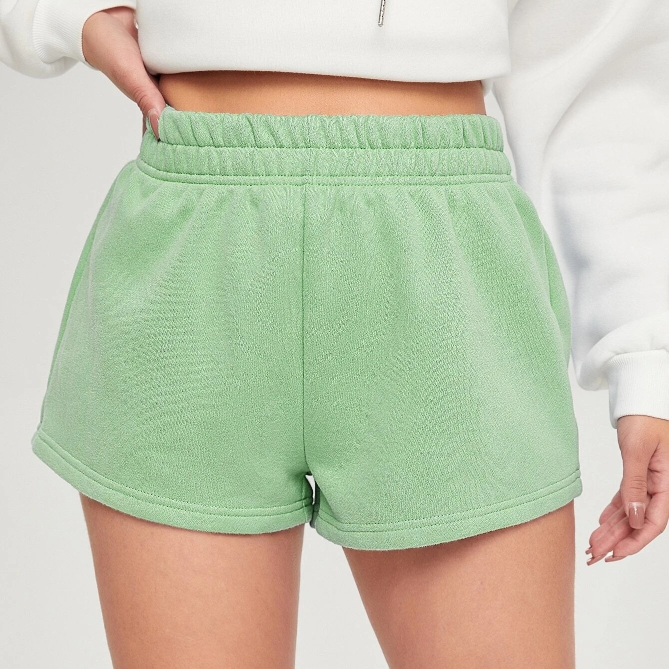 Elastic Waist Sweat Shorts - Mint Green, M