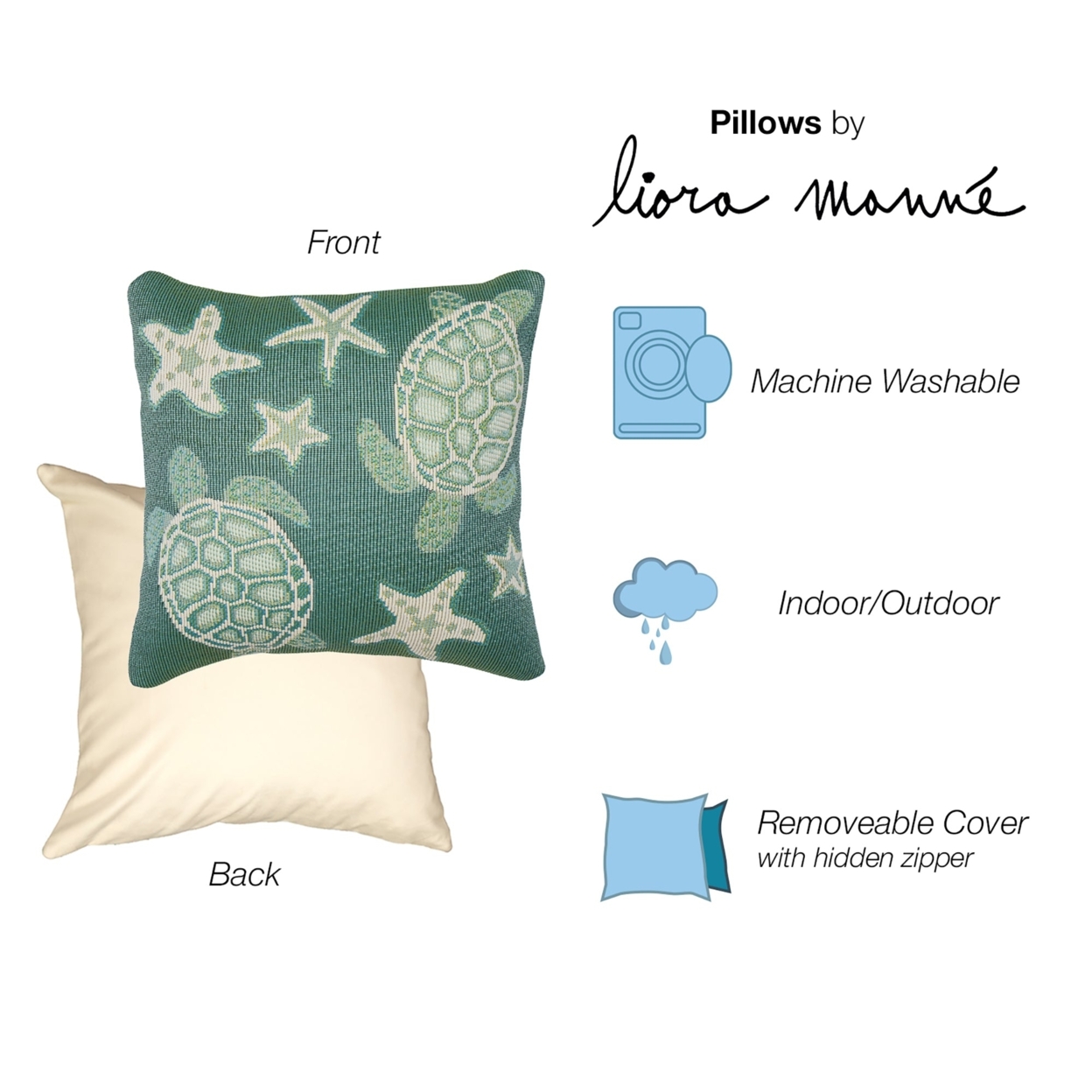 Liora Manne Marina Turtle And Stars Indoor Outdoor Decorative Pillow Aqua