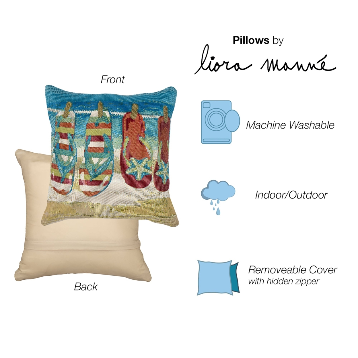 Liora Manne Marina Flip Flops Forever Indoor Outdoor Decorative Pillow Blue