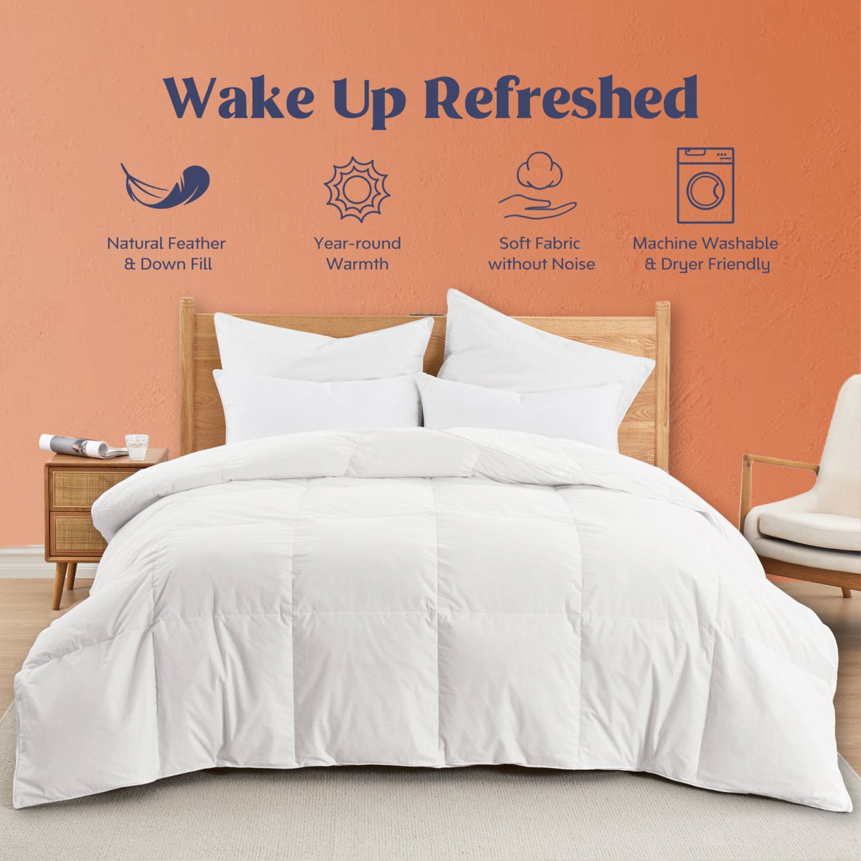 All Season White Goose Down And UltraFeather Comforter, Down Comforter King, Full And Twin Size - White, Twin