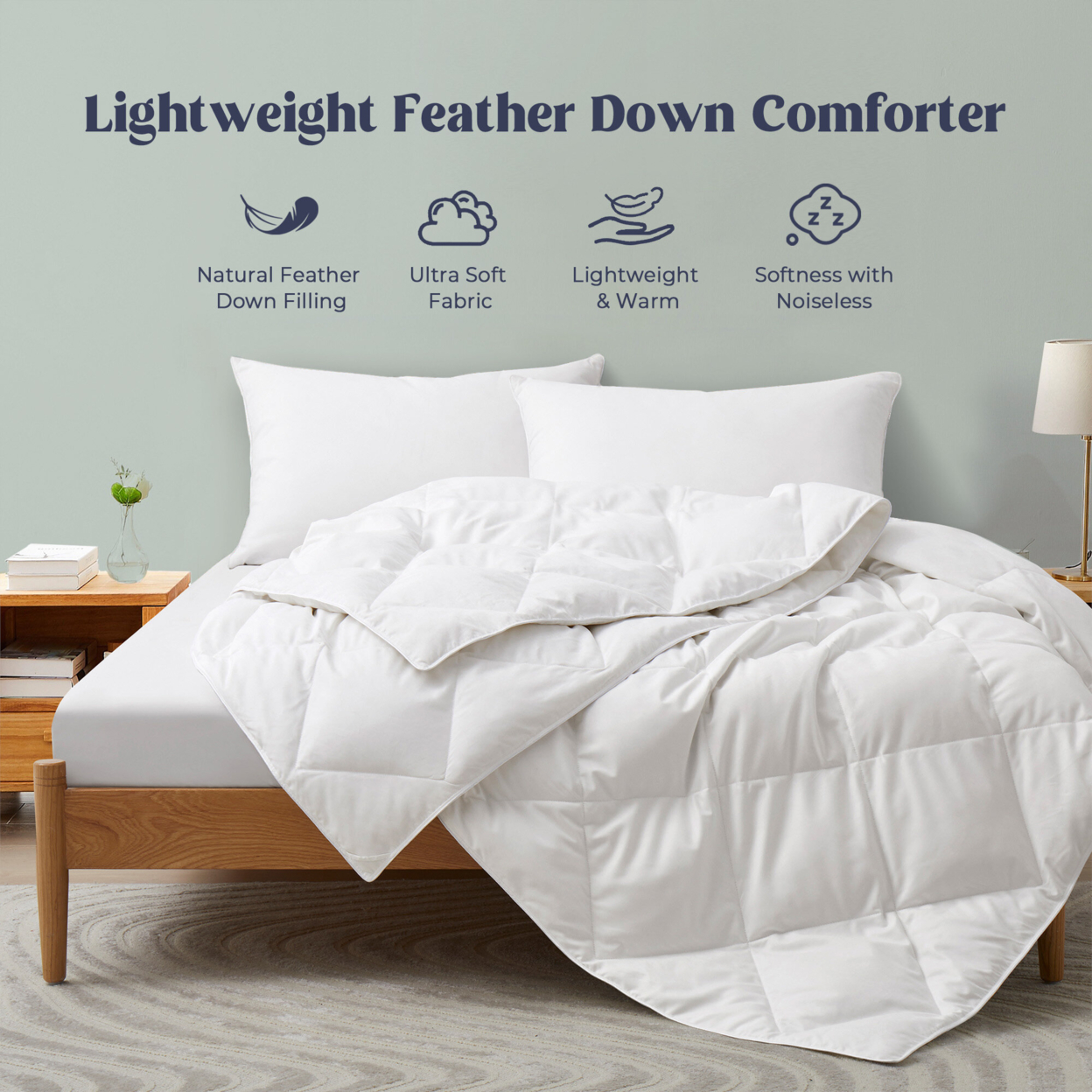 White Goose Feather Fiber And Down Comforter-Lightweight&Medium Weight, Sleep Soundly With Noiseless - Lightweight, Twin