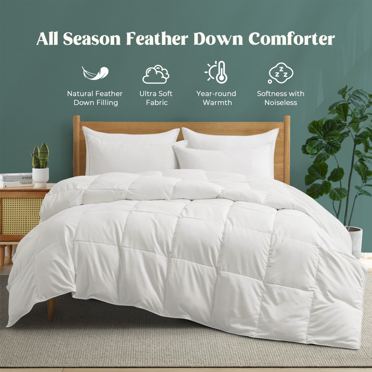 White Goose Feather Fiber And Down Comforter-Lightweight&Medium Weight, Sleep Soundly With Noiseless - Medium Weight, California King