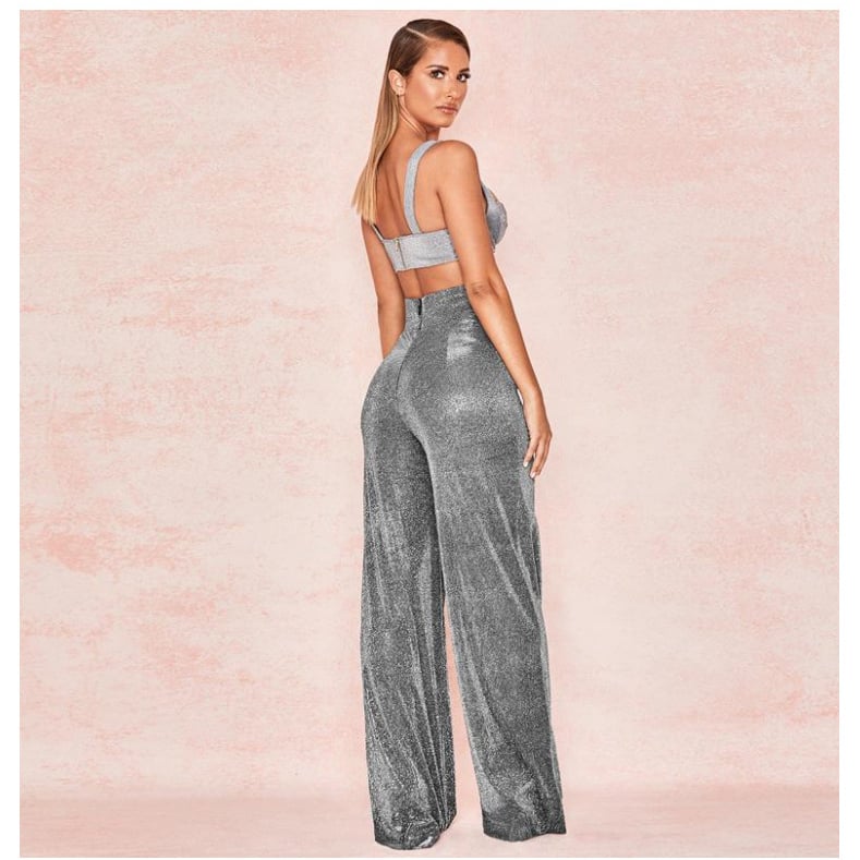 Loose Trousers Suit Wide Leg Pants Fashion Casual Pants - Silvery, M