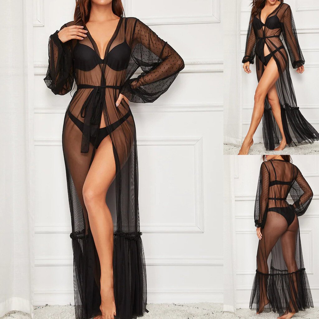 Eyelash Lace Belted Robe Without Lingerie - Small