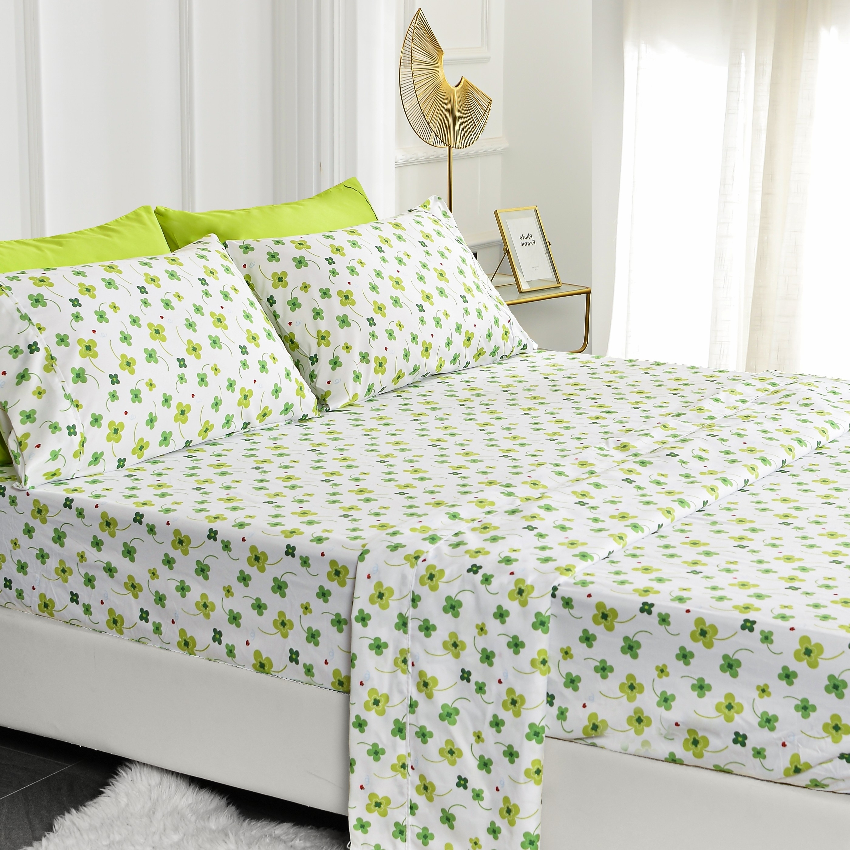 American Home Collection Ultra Soft 4-6 Piece Green Flowers Bed Sheet Set - King