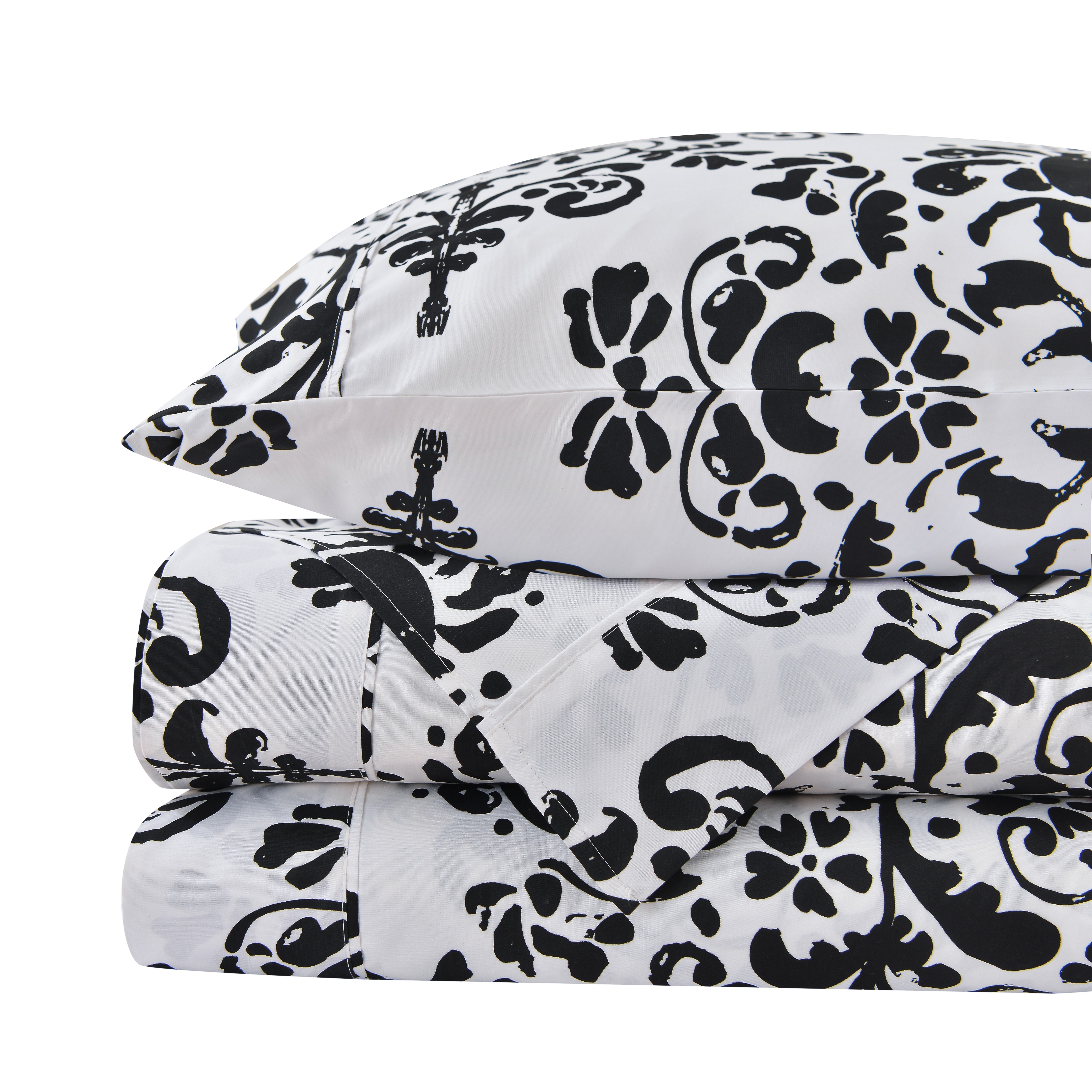 American Home Collection Ultra Soft 4-6 Piece Black & White Damask Bed Sheet Set - Queen