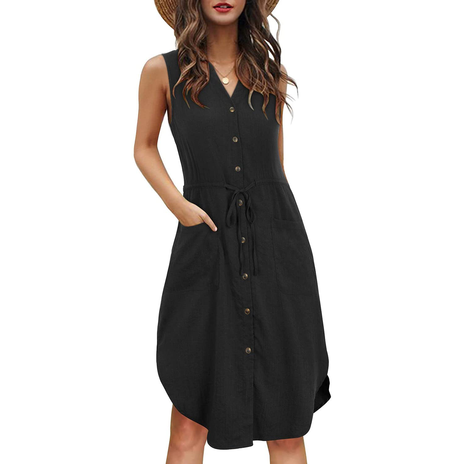 New Sling Button Pocket Dress - Black, M