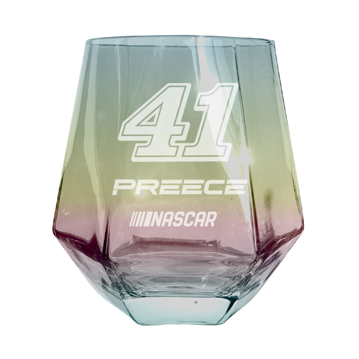 #41 Ryan Preece Officially Licensed 10 Oz Engraved Diamond Wine Glass - Iridescent, Single