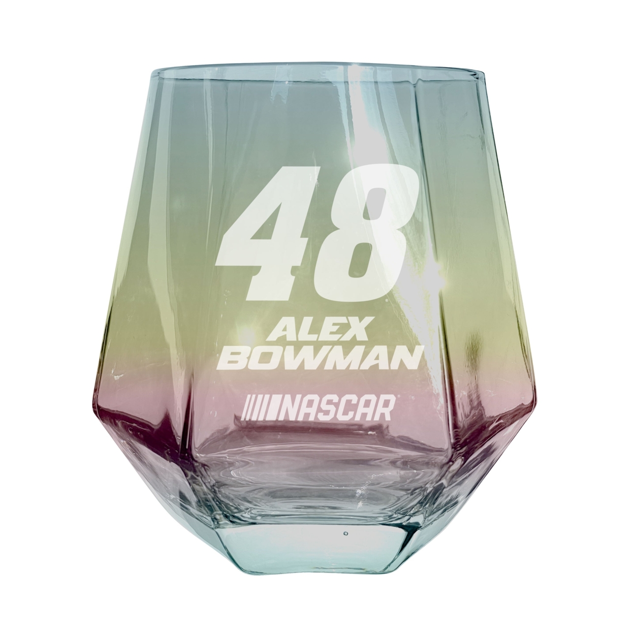 #48 Alex Bowman Officially Licensed 10 Oz Engraved Diamond Wine Glass - Iridescent, 2-Pack
