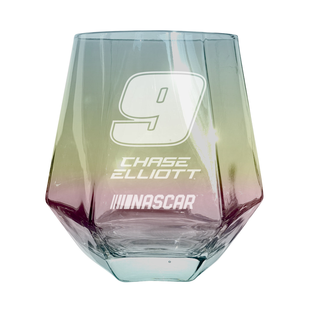 #9 Chase Elliott Officially Licensed 10 Oz Engraved Diamond Wine Glass - Iridescent, Single