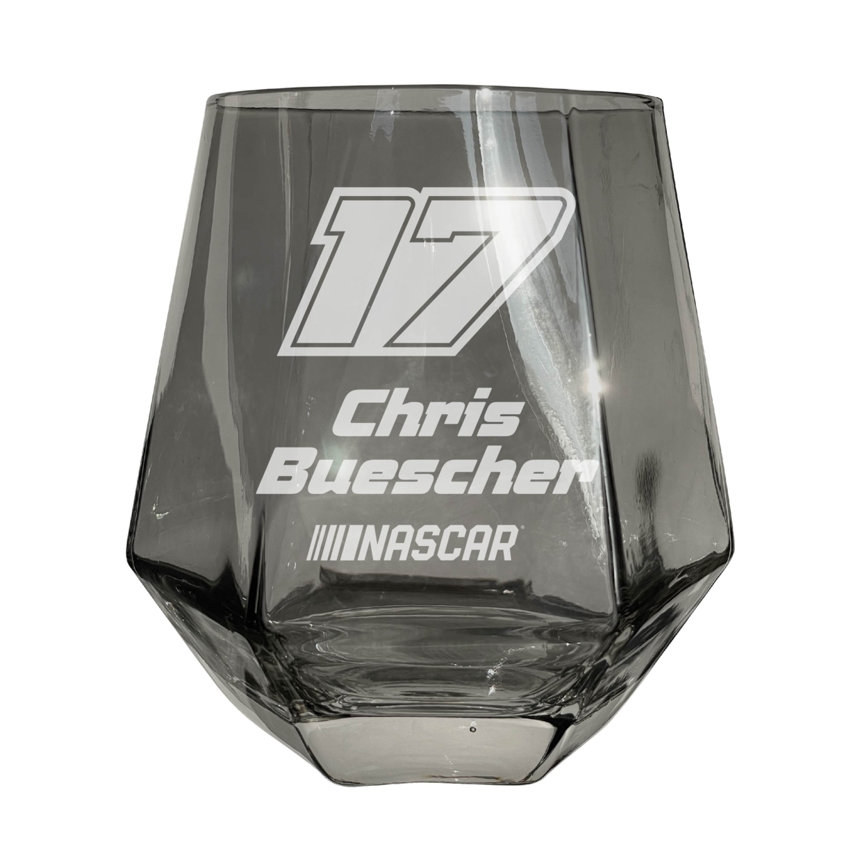#17 Chris Buescher Officially Licensed 10 Oz Engraved Diamond Wine Glass - Grey, 2-Pack
