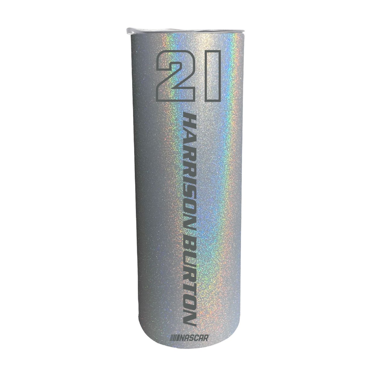 #21 Harrison Burton Officially Licensed 20oz Insulated Stainless Steel Skinny Tumbler - Rainbow Glitter Grey
