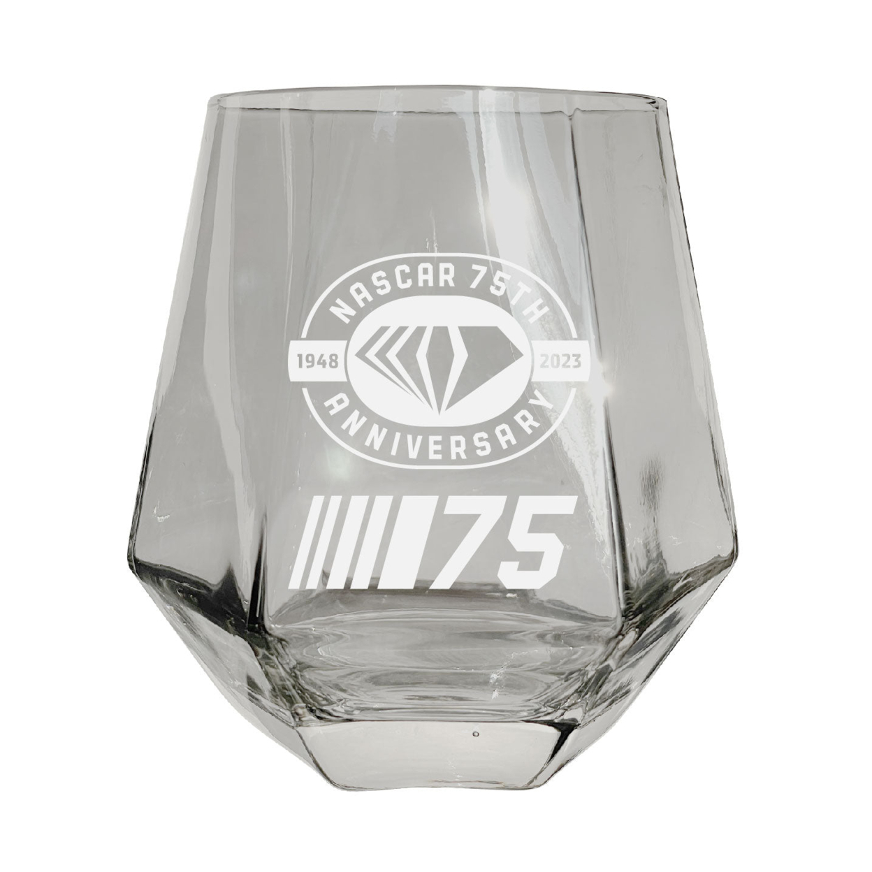 NASCAR 75 Year Anniversary Officially Licensed 10 Oz Engraved Diamond Glass - Clear, Single
