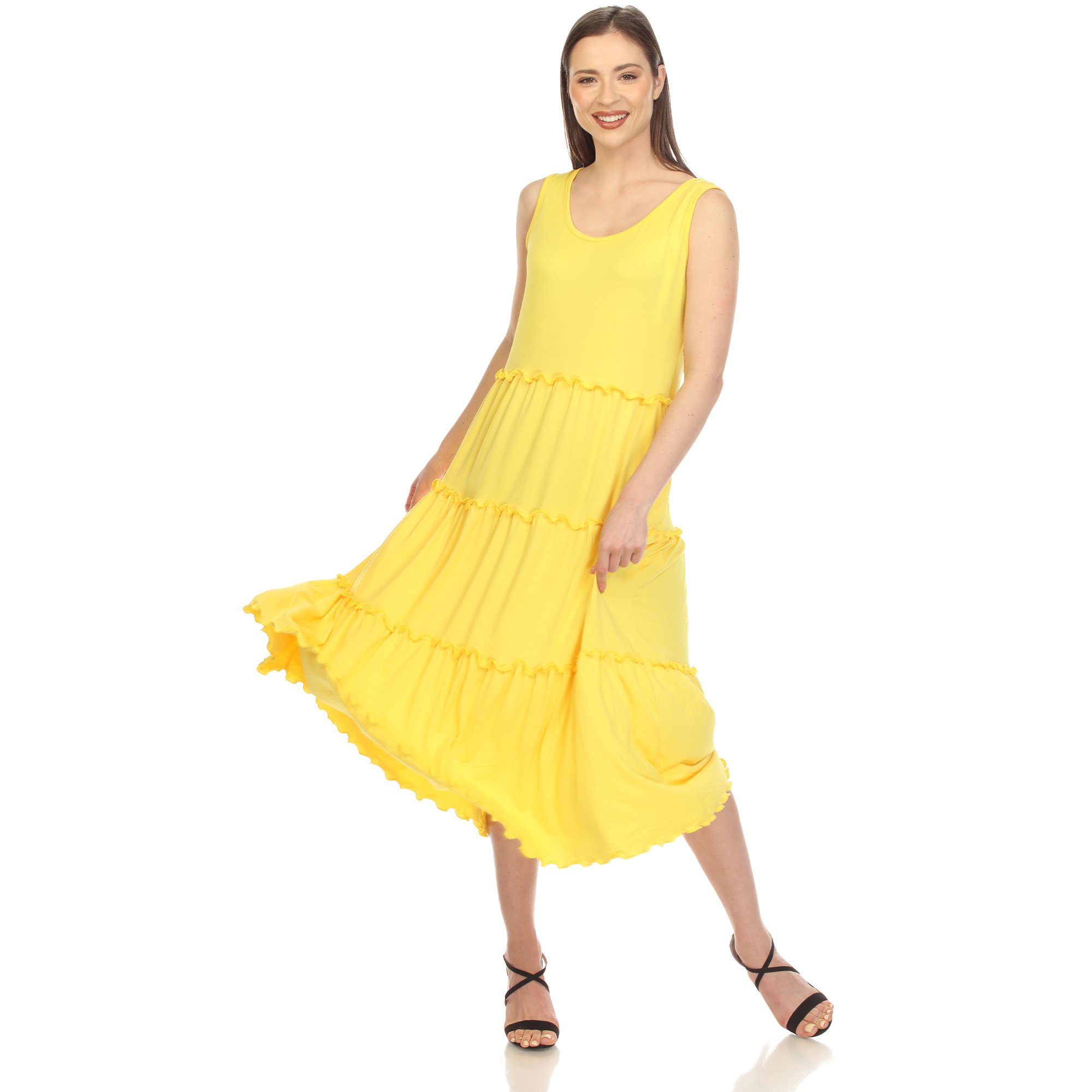 White Mark Women's Scoop Neck Tiered Midi Dress - Canary Yellow, Large