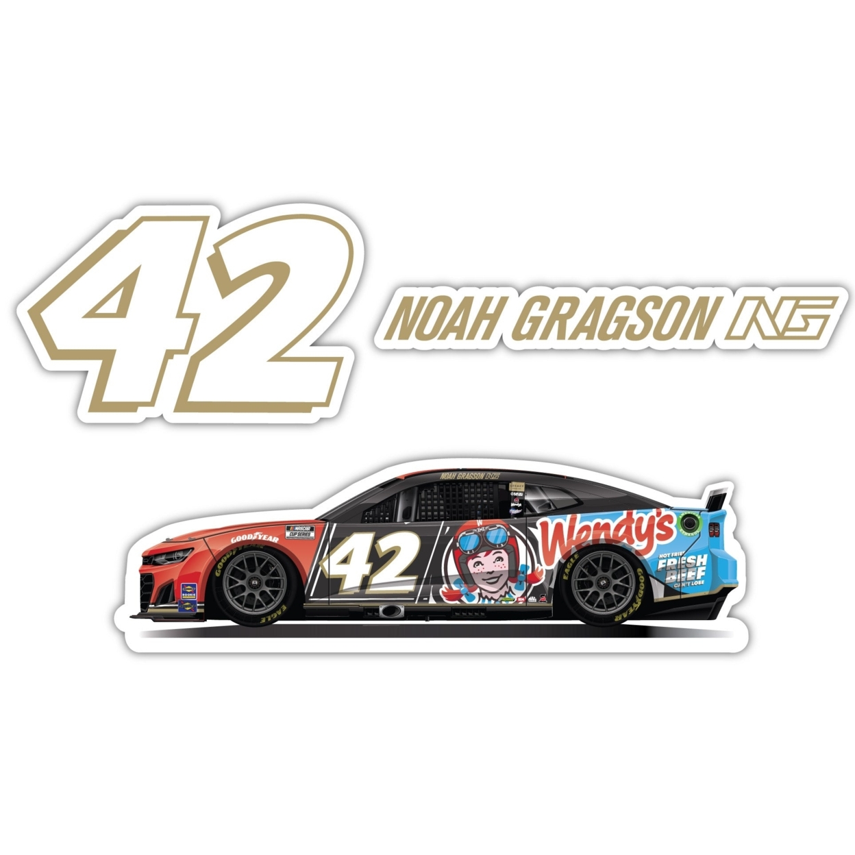 #42 Noah Gragson W 3 Pack Laser Cut Decal