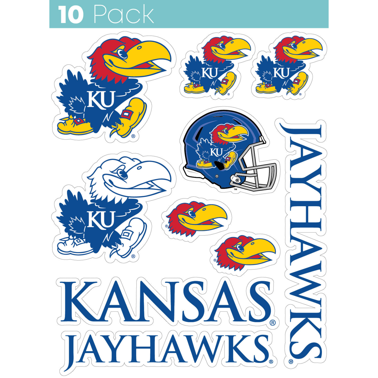 Kansas Jayhawks 10 Pack Collegiate Vinyl Decal Sticker