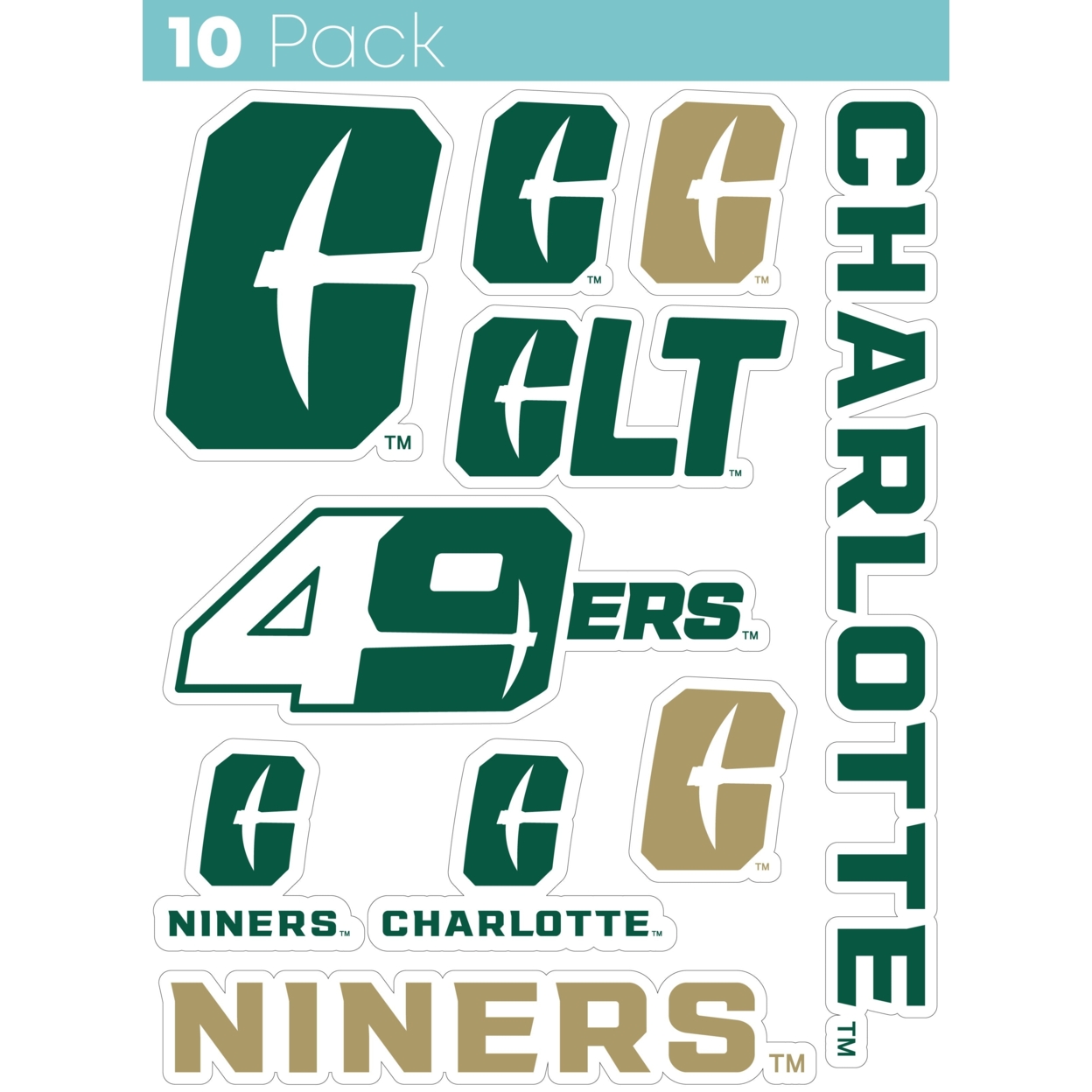 North Carolina Charlotte Forty-Niners 10 Pack Collegiate Vinyl Decal Sticker