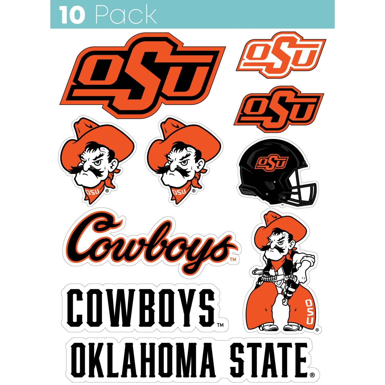 Oklahoma State Cowboys 10 Pack Collegiate Vinyl Decal Sticker