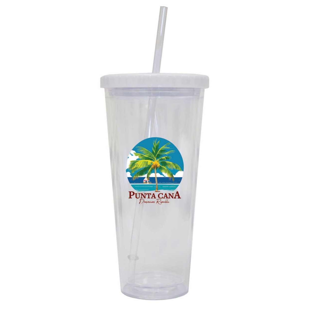 Punta Cana Dominican Republic Souvenir 24 Oz Reusable Plastic Straw Tumbler W/Lid & Straw - Palm