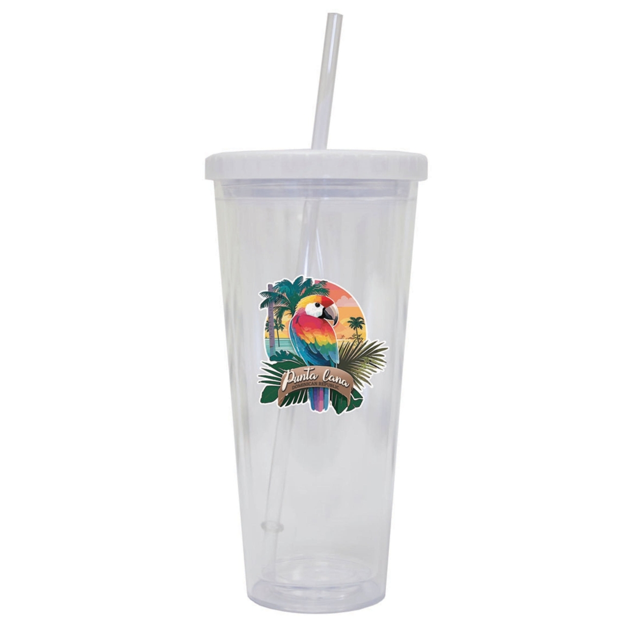 Punta Cana Dominican Republic Souvenir 24 Oz Reusable Plastic Straw Tumbler W/Lid & Straw - Parrot