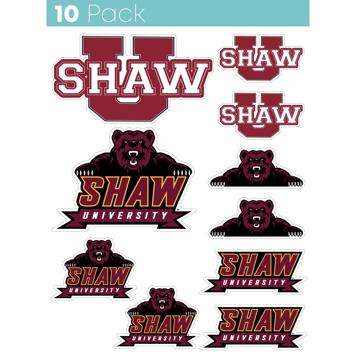 Shaw University Bears 10 Pack Collegiate Vinyl Decal Sticker