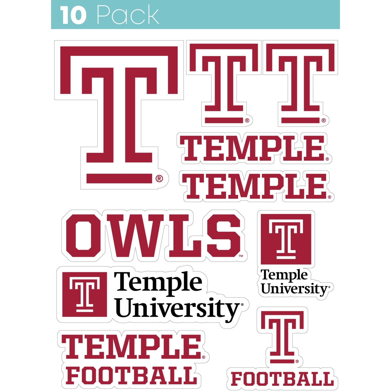 Temple University 10 Pack Collegiate Vinyl Decal Sticker