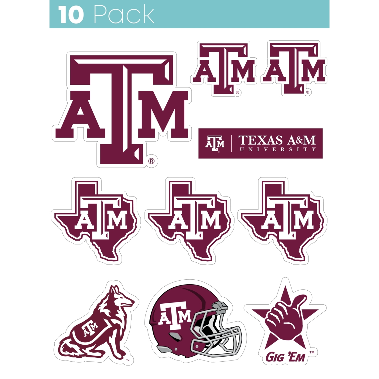 Texas A&M Aggies 10 Pack Collegiate Vinyl Decal Sticker