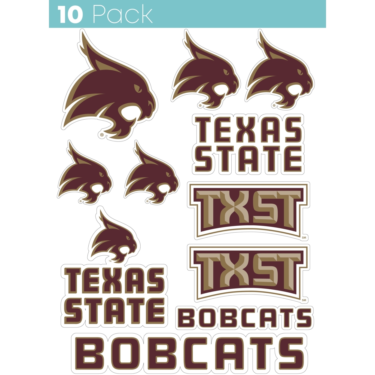 Texas State Bobcats 10 Pack Collegiate Vinyl Decal Sticker
