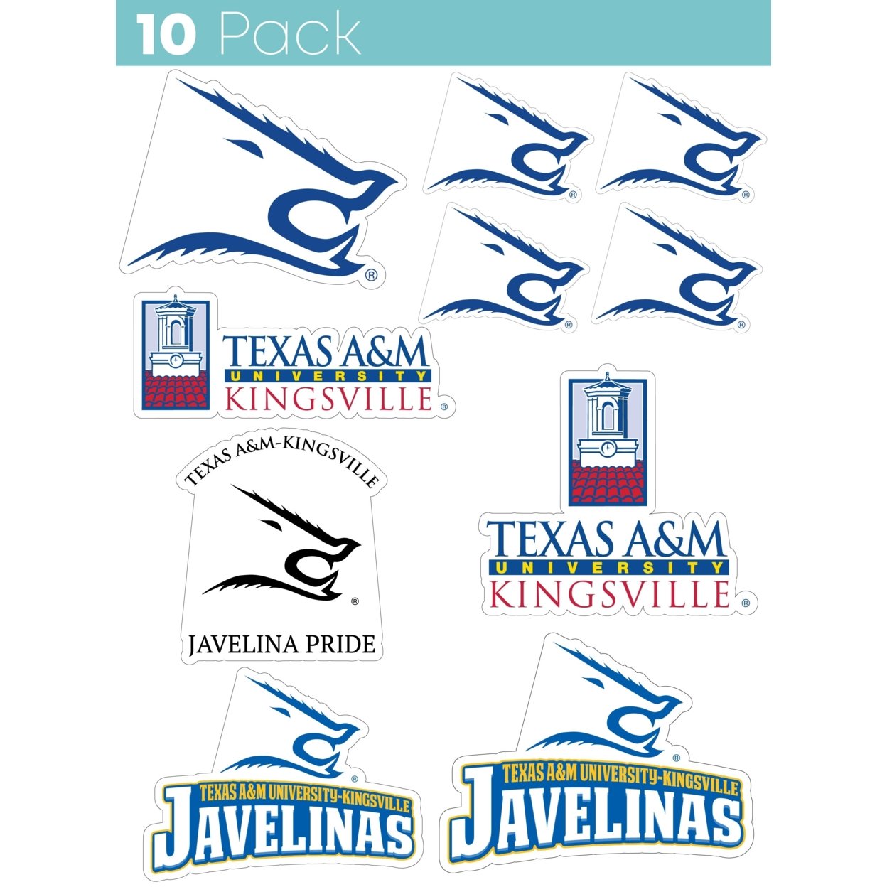 Texas A&M Kingsville Javelinas 10 Pack Collegiate Vinyl Decal Sticker