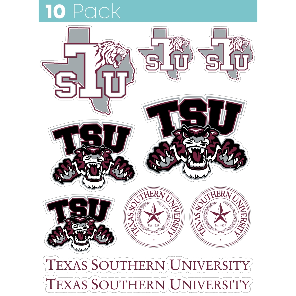 Texas Southern University 10 Pack Collegiate Vinyl Decal Sticker