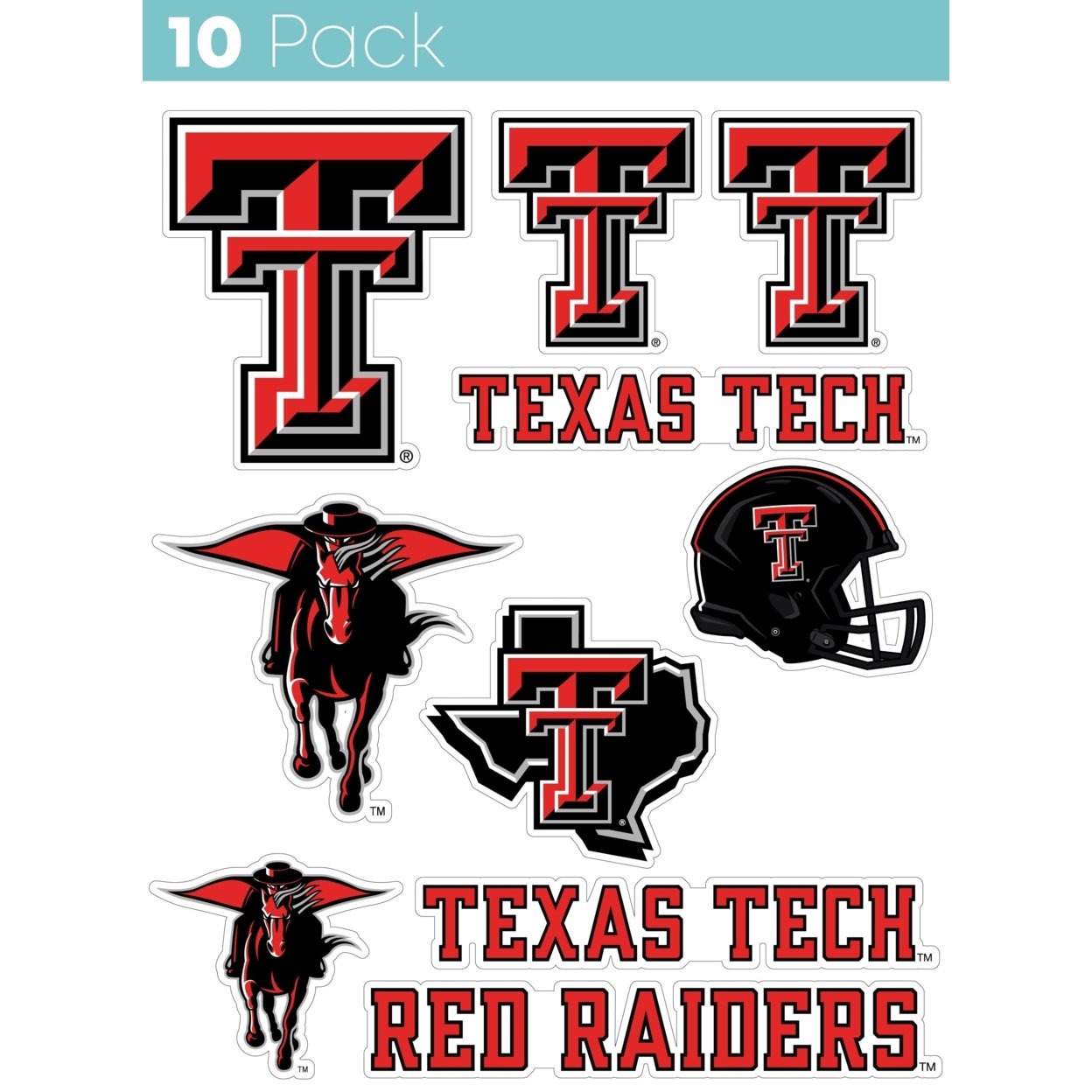Texas Tech Red Raiders 10 Pack Collegiate Vinyl Decal Sticker
