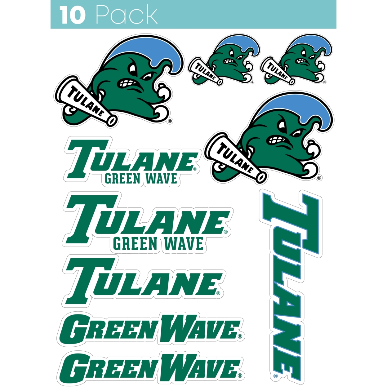 Tulane University Green Wave 10 Pack Collegiate Vinyl Decal Sticker