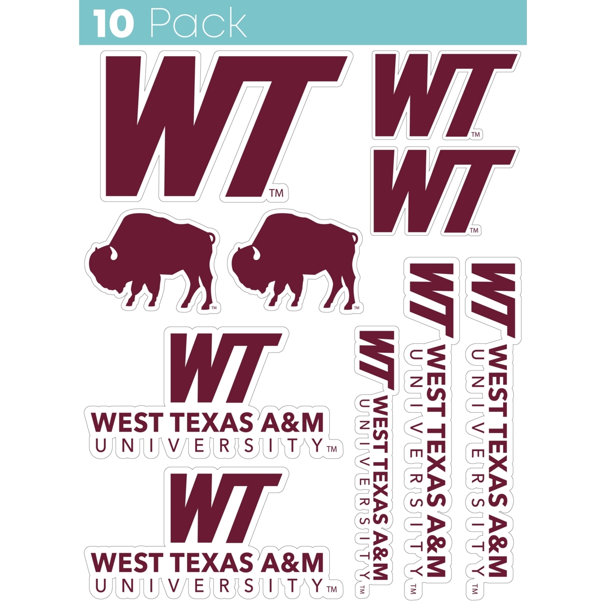 West Texas A&M Buffaloes 10 Pack Collegiate Vinyl Decal Sticker