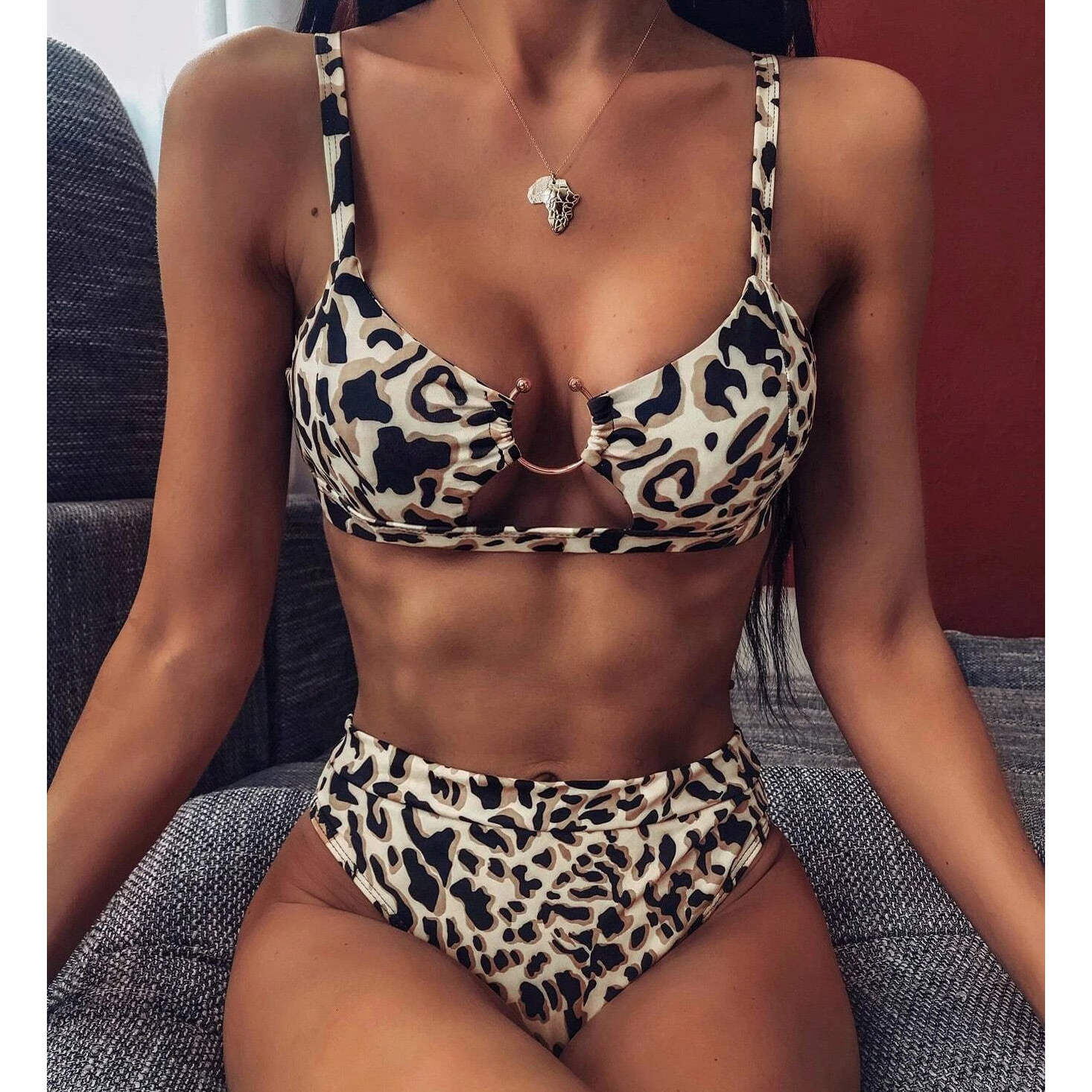 Leopard High Waisted Bikini Swimsuit - S