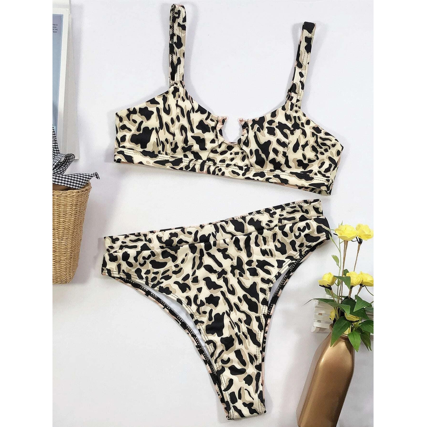 Leopard High Waisted Bikini Swimsuit - M