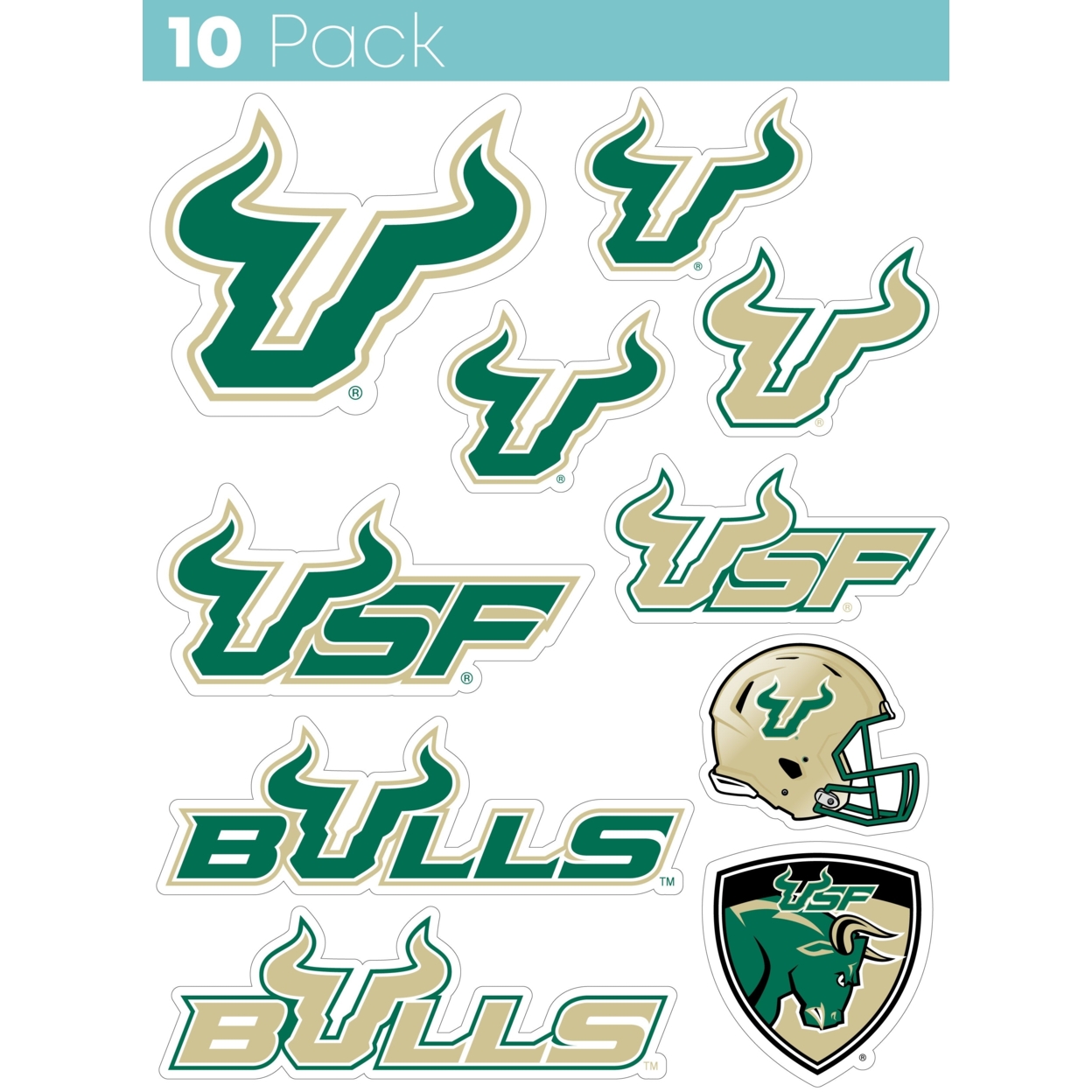 South Florida Bulls 10 Pack Collegiate Vinyl Decal Sticker