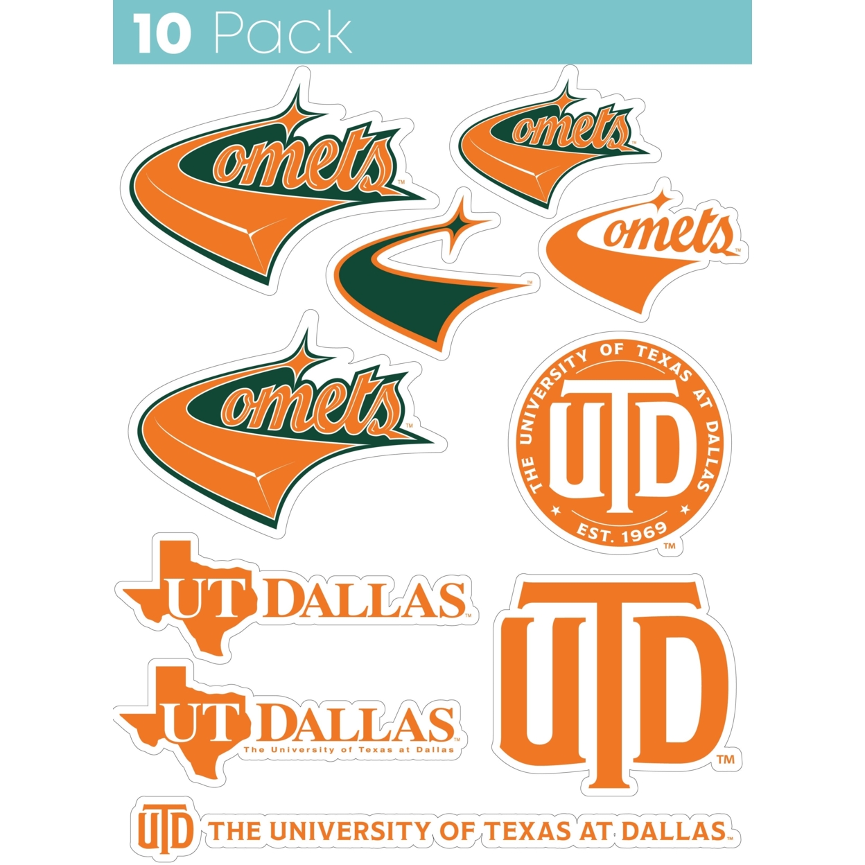 University Of Texas At Dallas 10 Pack Collegiate Vinyl Decal Sticker
