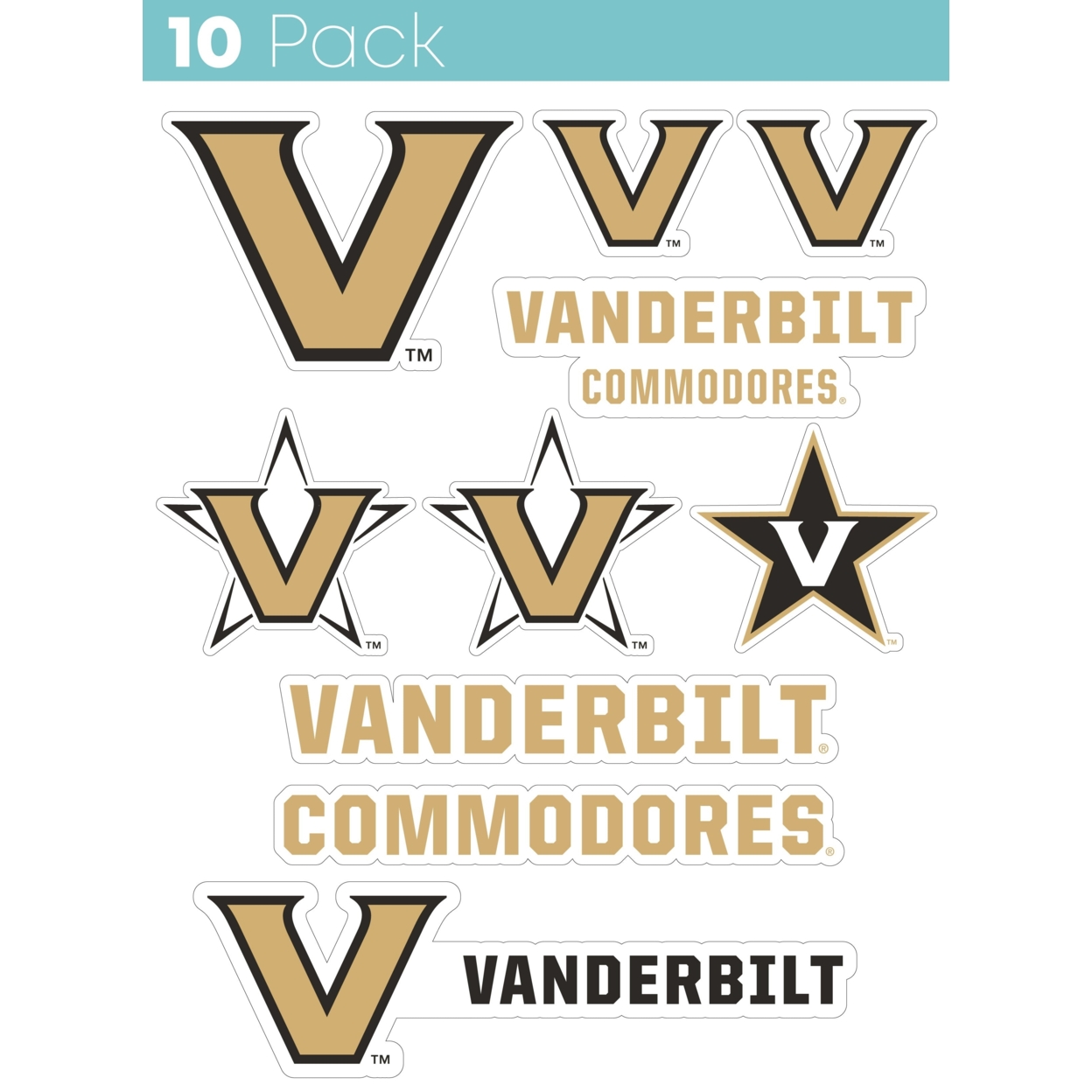 Vanderbilt University 10 Pack Collegiate Vinyl Decal Sticker