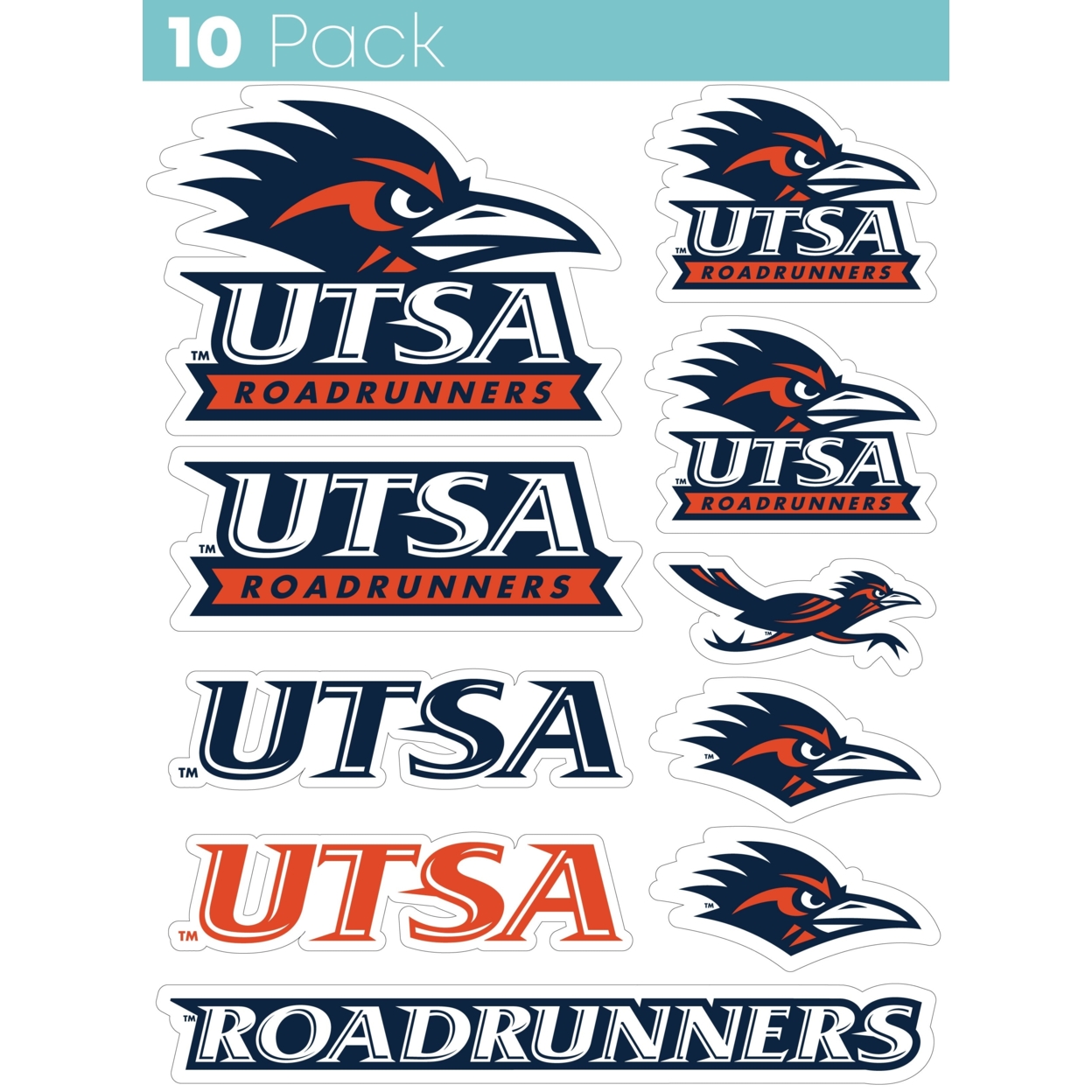 UTSA Road Runners 10 Pack Collegiate Vinyl Decal Sticker