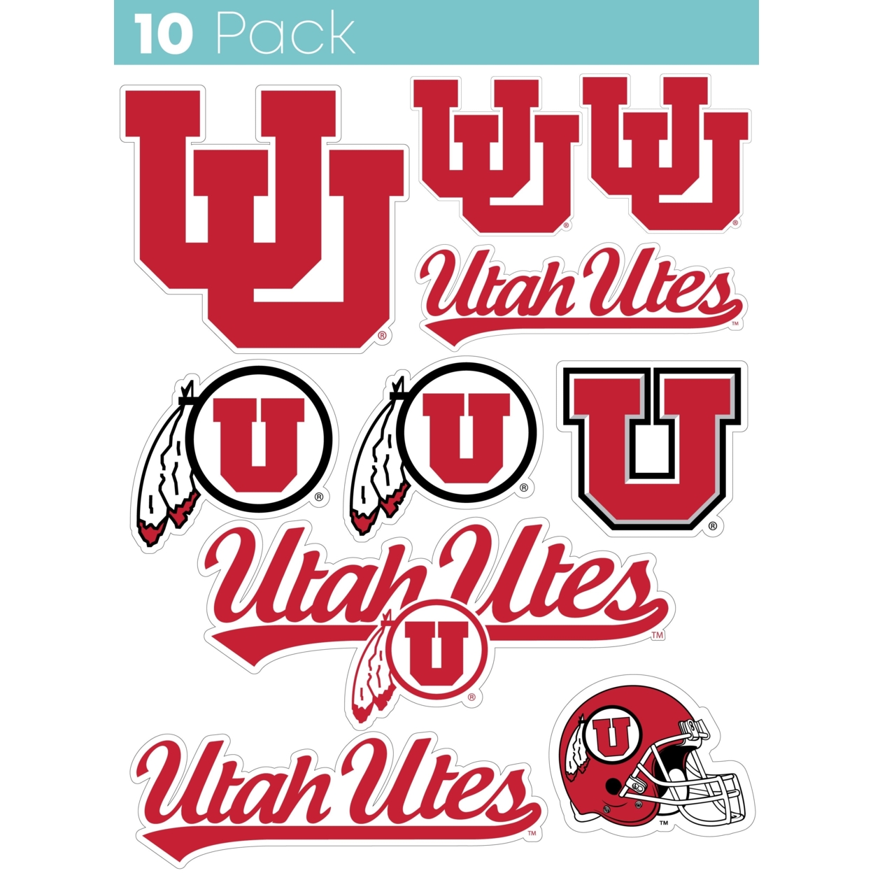 Utah Utes 10 Pack Collegiate Vinyl Decal Sticker