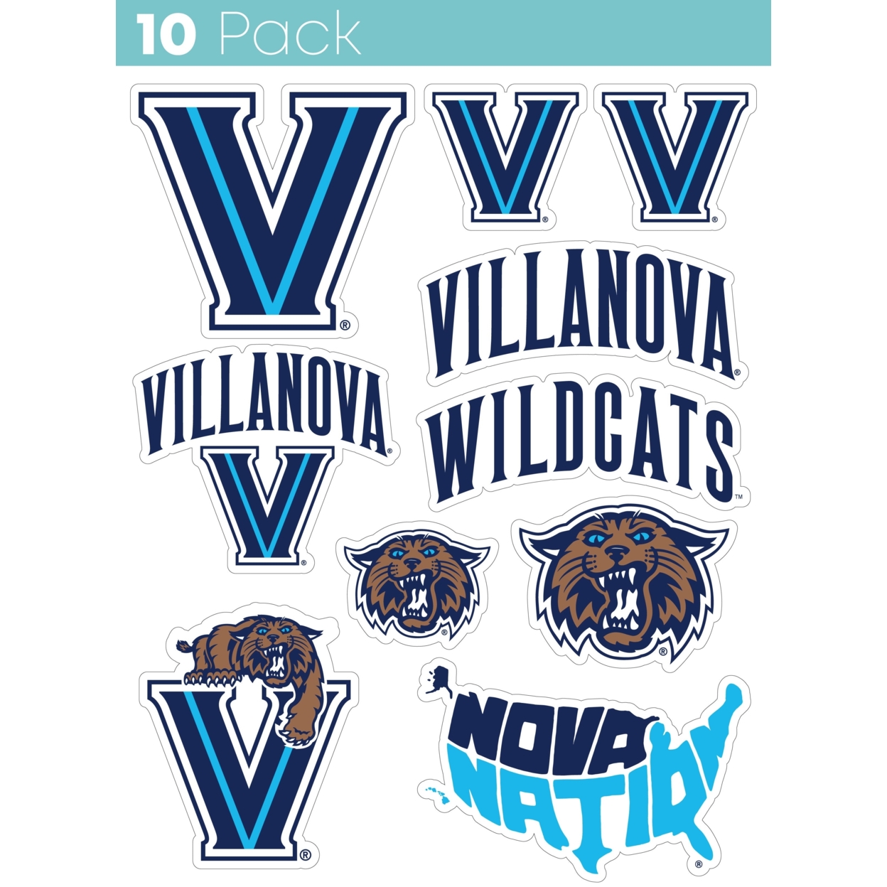 Villanova Wildcats 10 Pack Collegiate Vinyl Decal Sticker